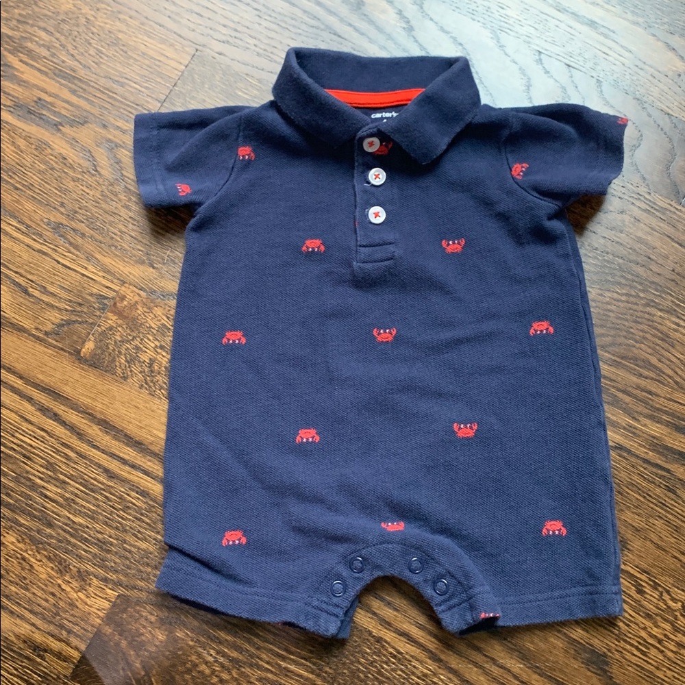 Navy Baby Romper with Red Crab Details - 6mo